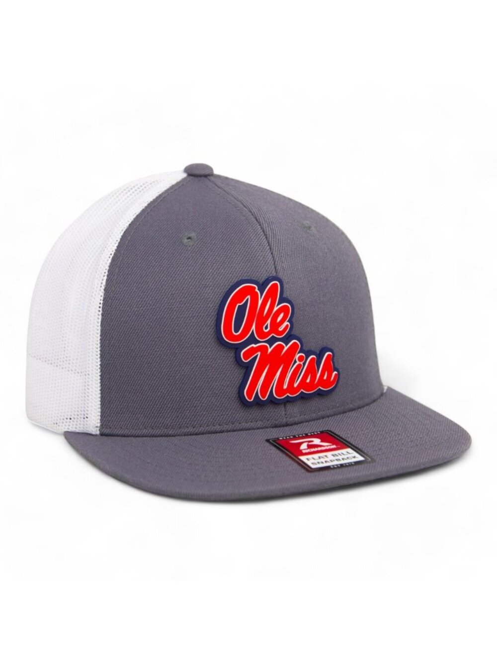 Ole Miss Rebels 3D Wool Blend Flat Bill Snapback Hat- Charcoal/ White